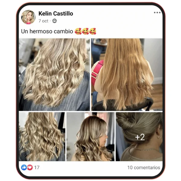 Testimonio de Kelin Castillo mostrando un cambio de color en cabello rubio